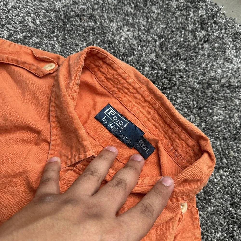 Polo Raulph Lauren Shirt Mens XXL Orange Long Sleeve USRL Naval Station‎ Y2K 00s